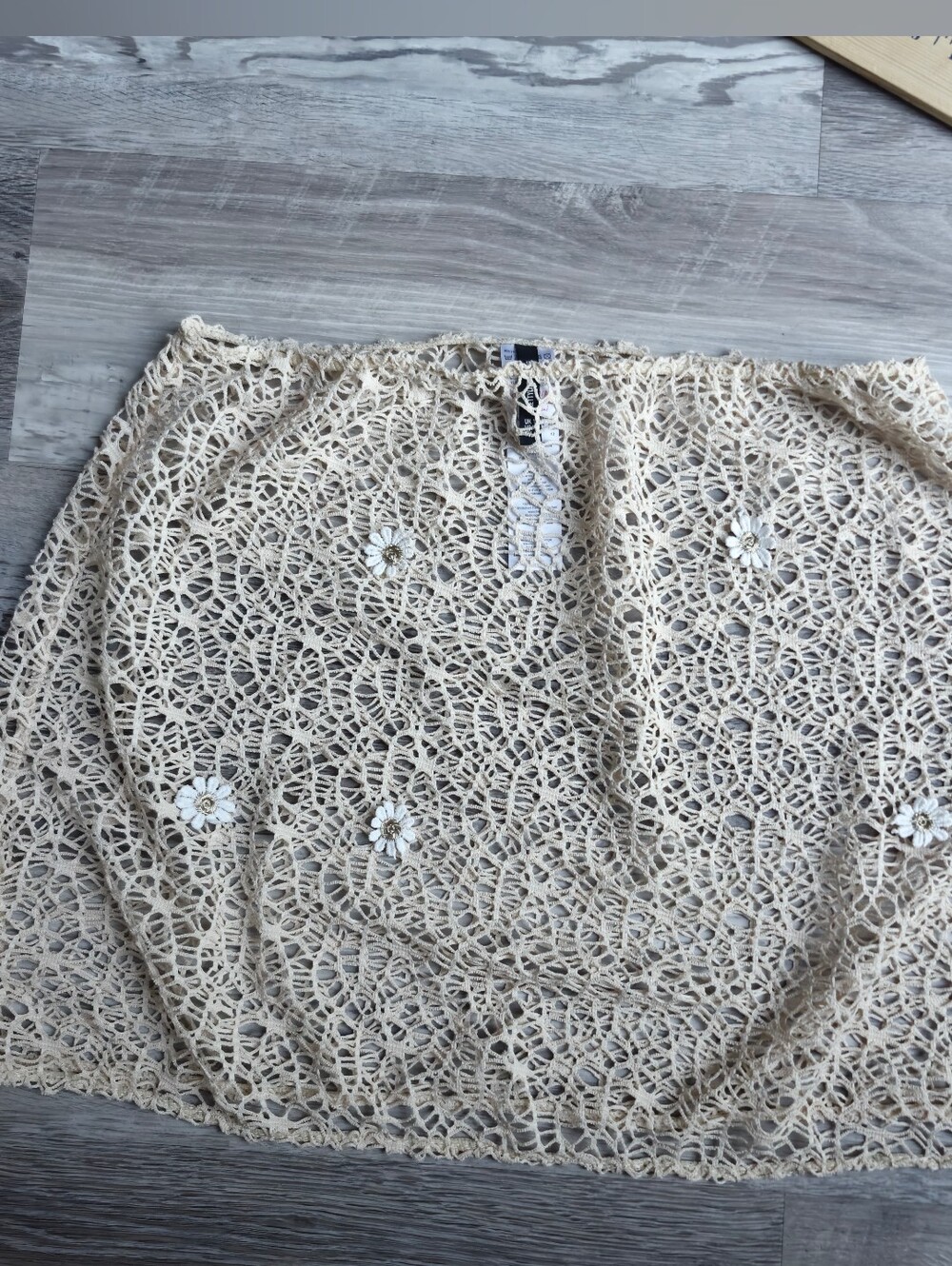PrettyLittleThing Crochet Floral Mini Skirt Cover Up Beige Women's US 8 Boho